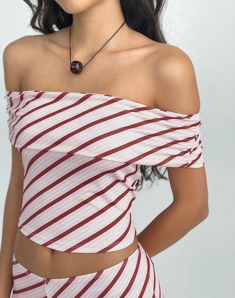 Sarla One Shoulder Top in Diagonal Stripe Pink (Top asymétrique à rayures diagonales)