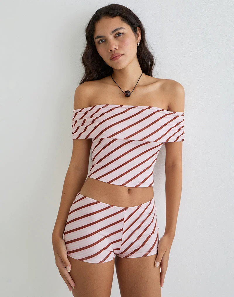 Sarla One Shoulder Top in Diagonal Stripe Pink (Top asymétrique à rayures diagonales)