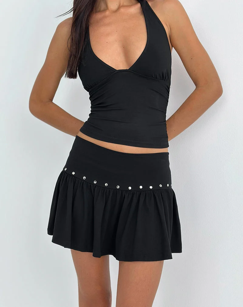 Jupe cloutée Nefety en jersey noir