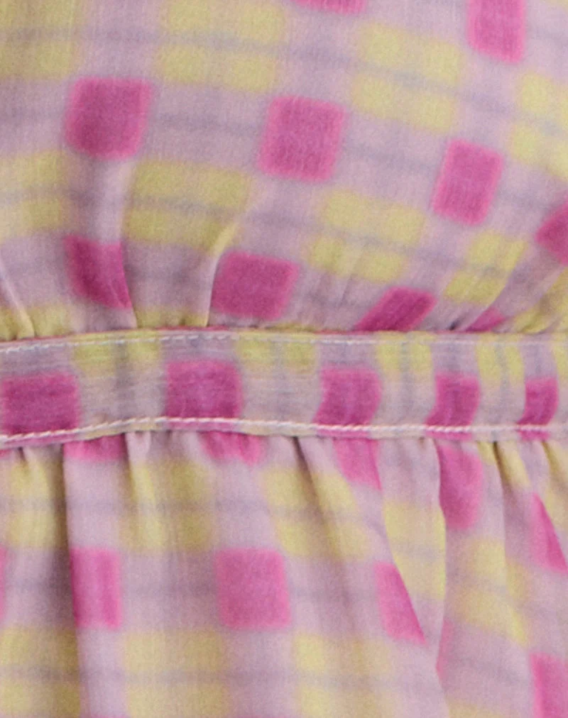 Nayu Halterneck Top in Blurred Check Pink and Green (Top dos nu à carreaux flous, rose et vert)