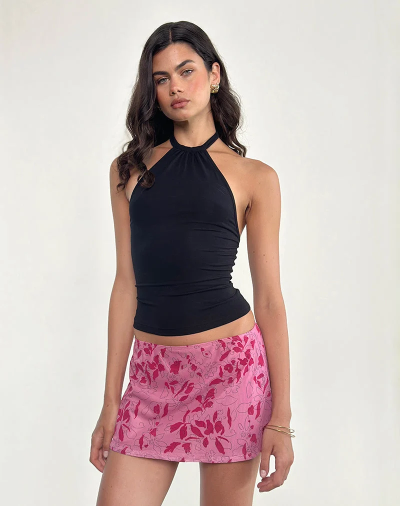 Minijupe Osuya, pochoir fleuri rose