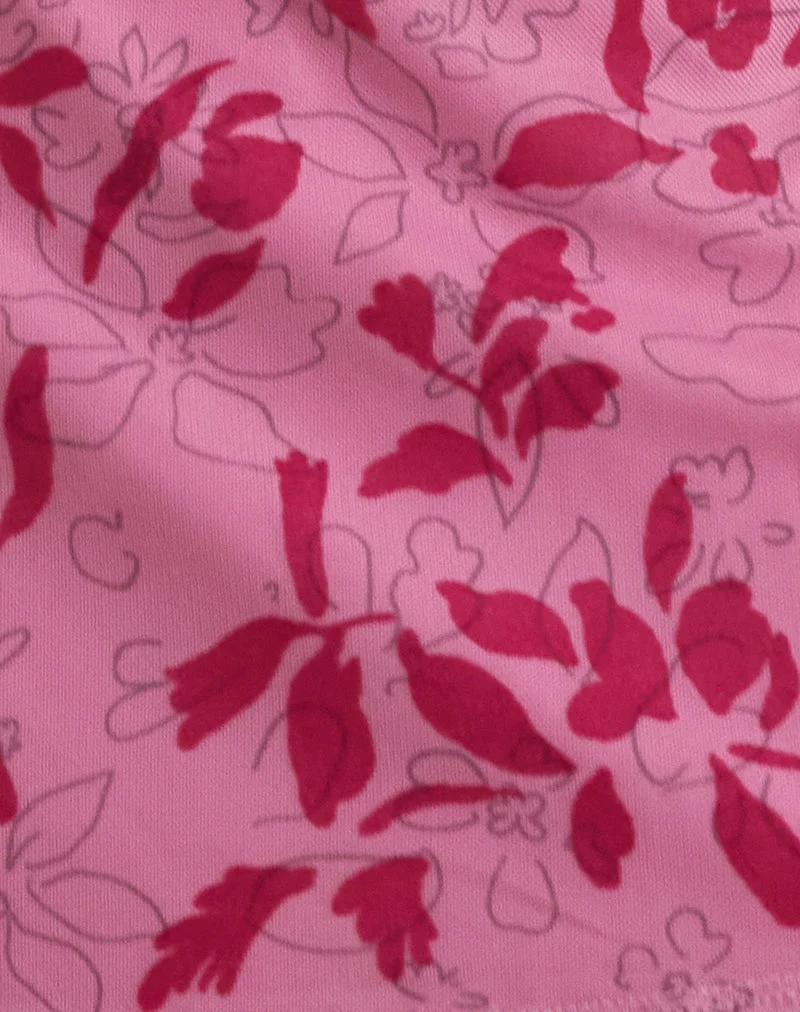 Minijupe Osuya, pochoir fleuri rose