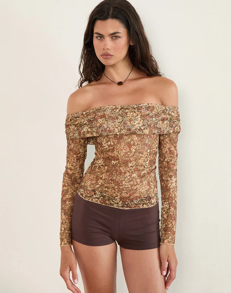 Nanila Top in Cluster Floral Brown