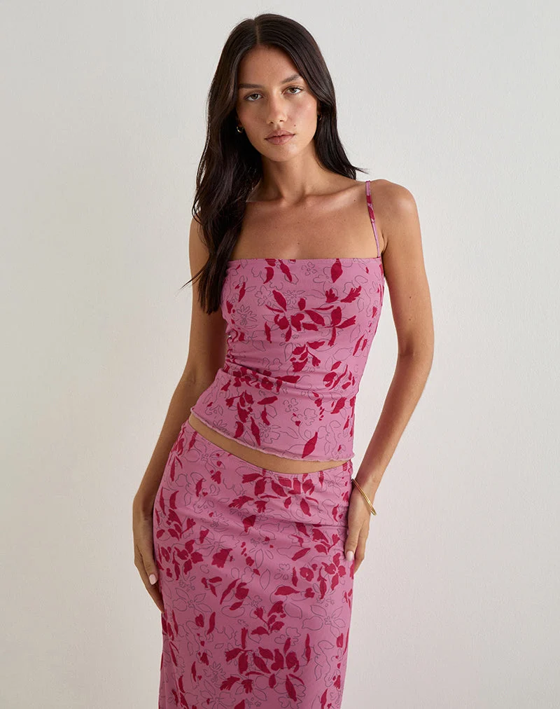Lotus Cami Top in Stencil Flower Pink