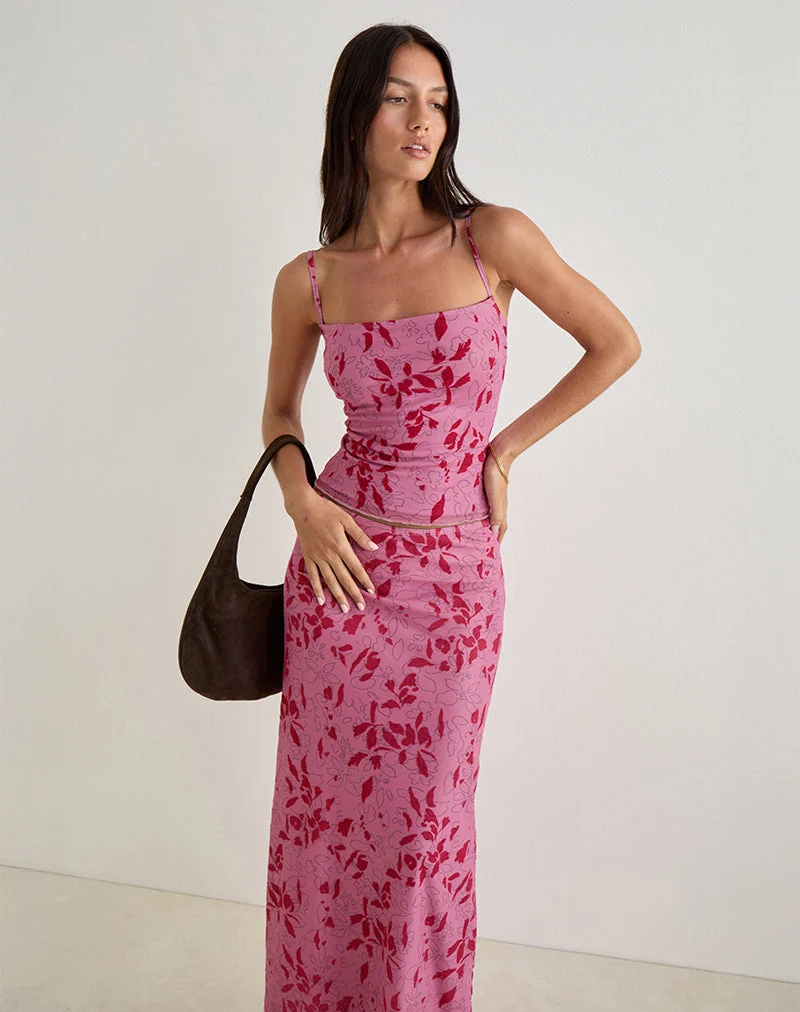 Lotus Cami Top in Stencil Flower Pink
