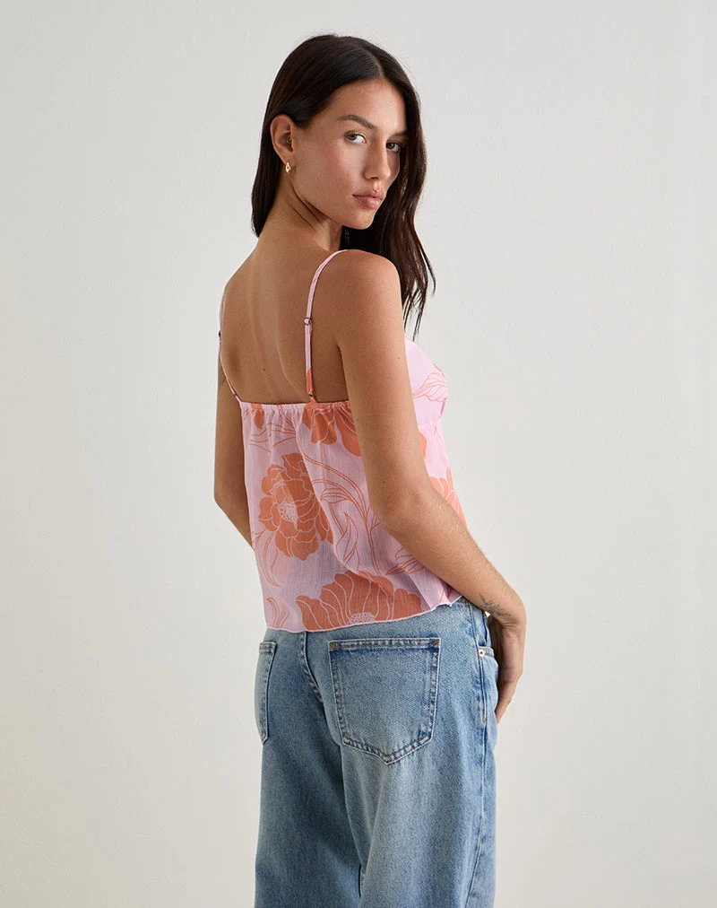 Sorira Flare Top in Floral Pink and Orange