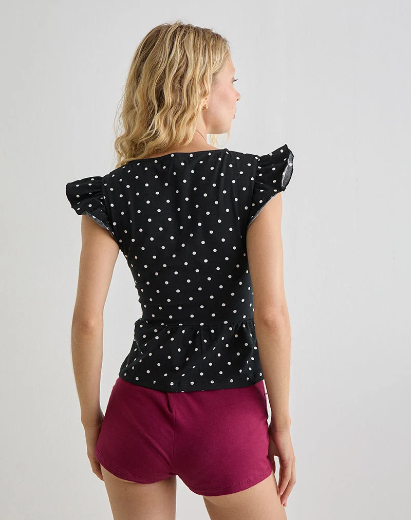 Leisna Frill Top in Polka Black