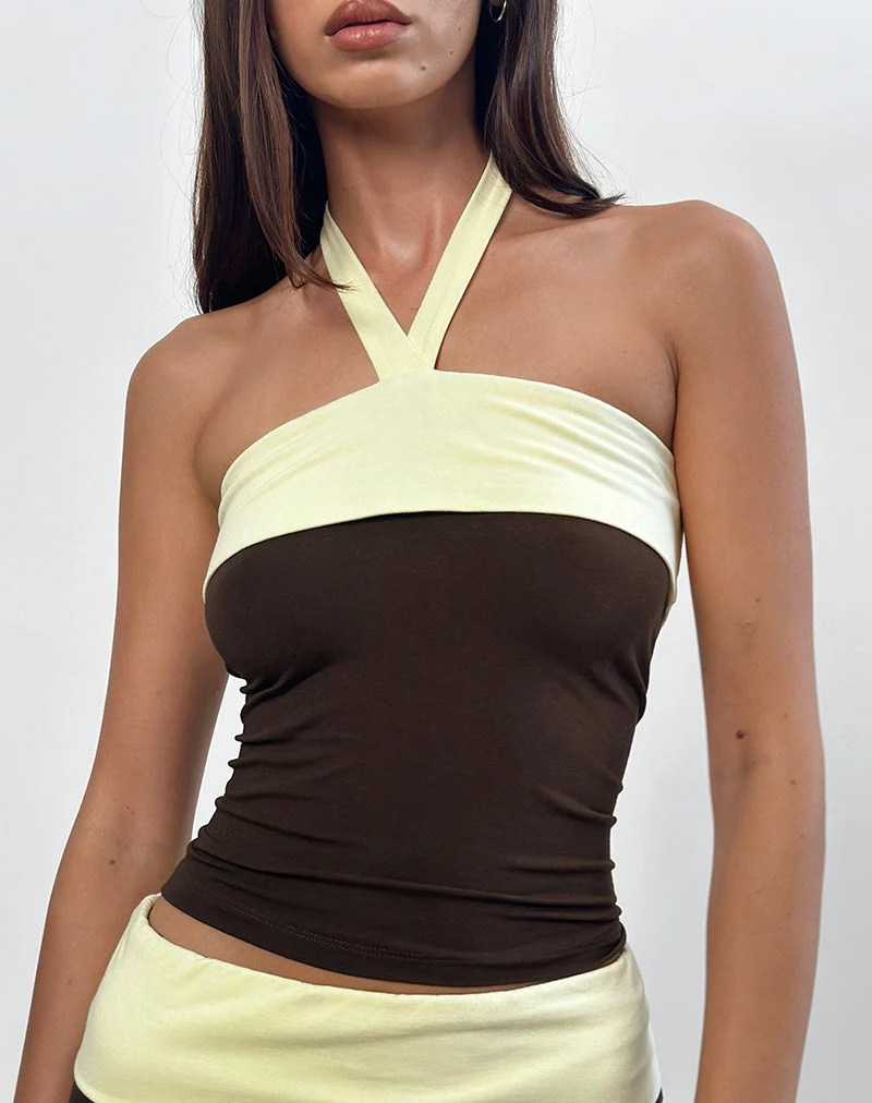 Top dos nu Inrida en brun chocolat et citron