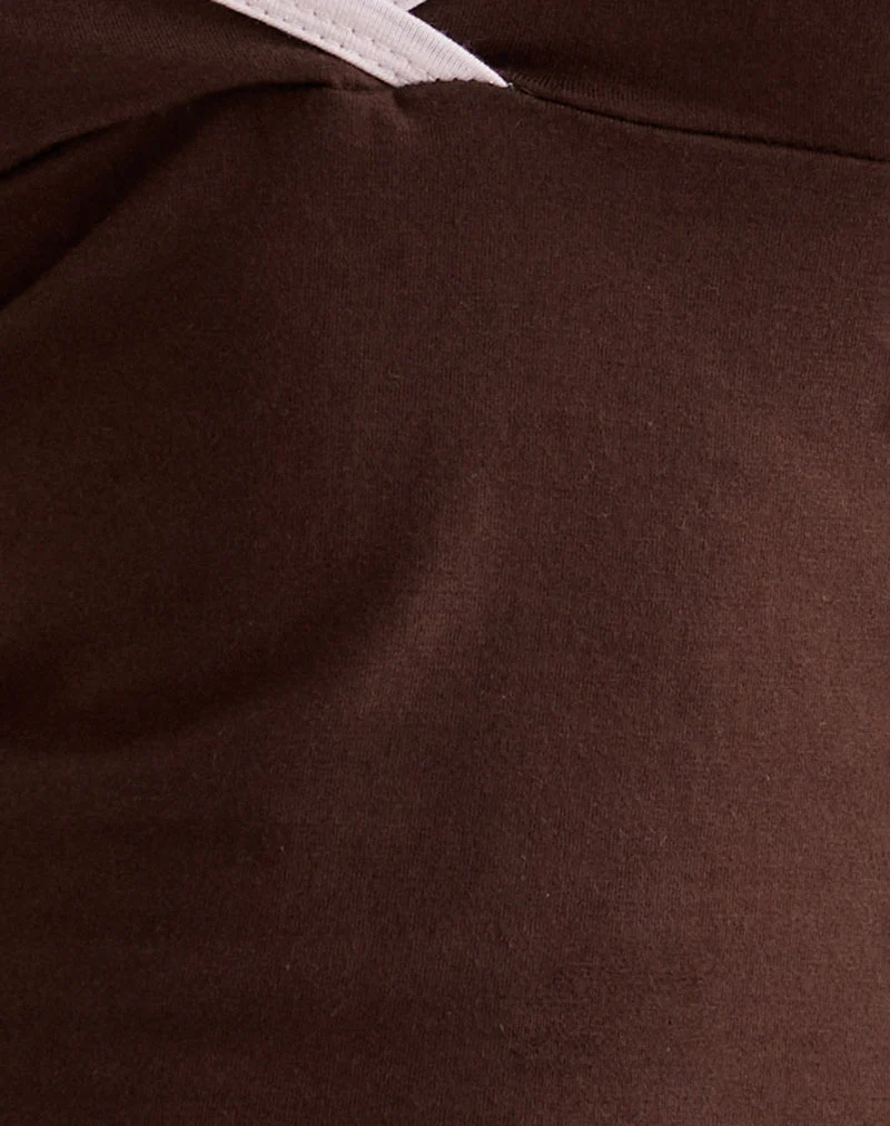 Top dos nu Elspe en chocolat amer avec bordure rose clair
