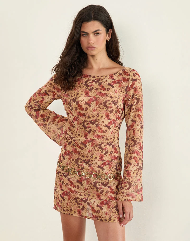 Mini robe Jovia en mousseline de soie Rusty Flower