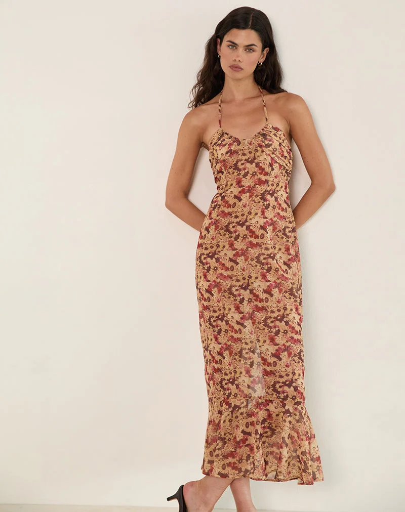 Alette - Robe longue dos nu en mousseline de soie - Rusty Flower