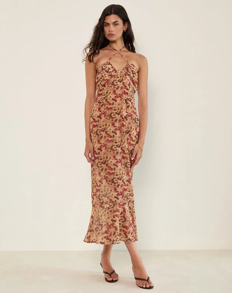 Alette - Robe longue dos nu en mousseline de soie - Rusty Flower