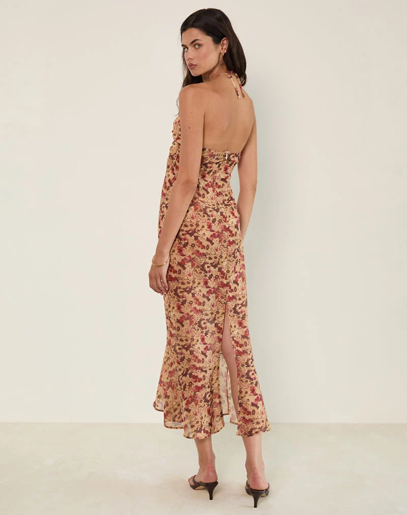 Alette - Robe longue dos nu en mousseline de soie - Rusty Flower
