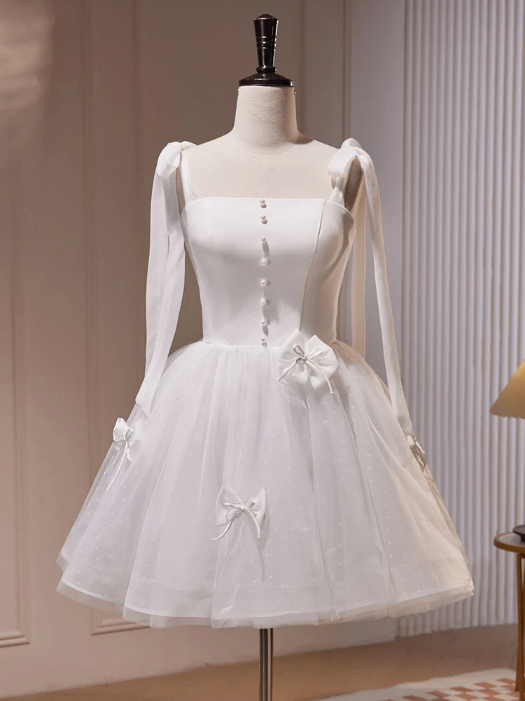 Adorable robe de soirée blanche courte en tulle