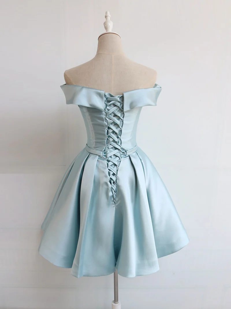 Robe de soirée en satin bleu clair à épaules dénudées, robe de danse de 8e année