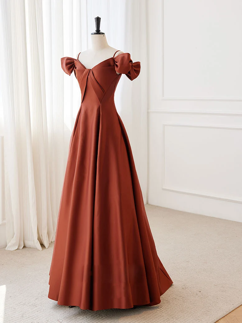 Robe de soirée longue trapèze orange brûlé, épaules dénudées, robe de bal