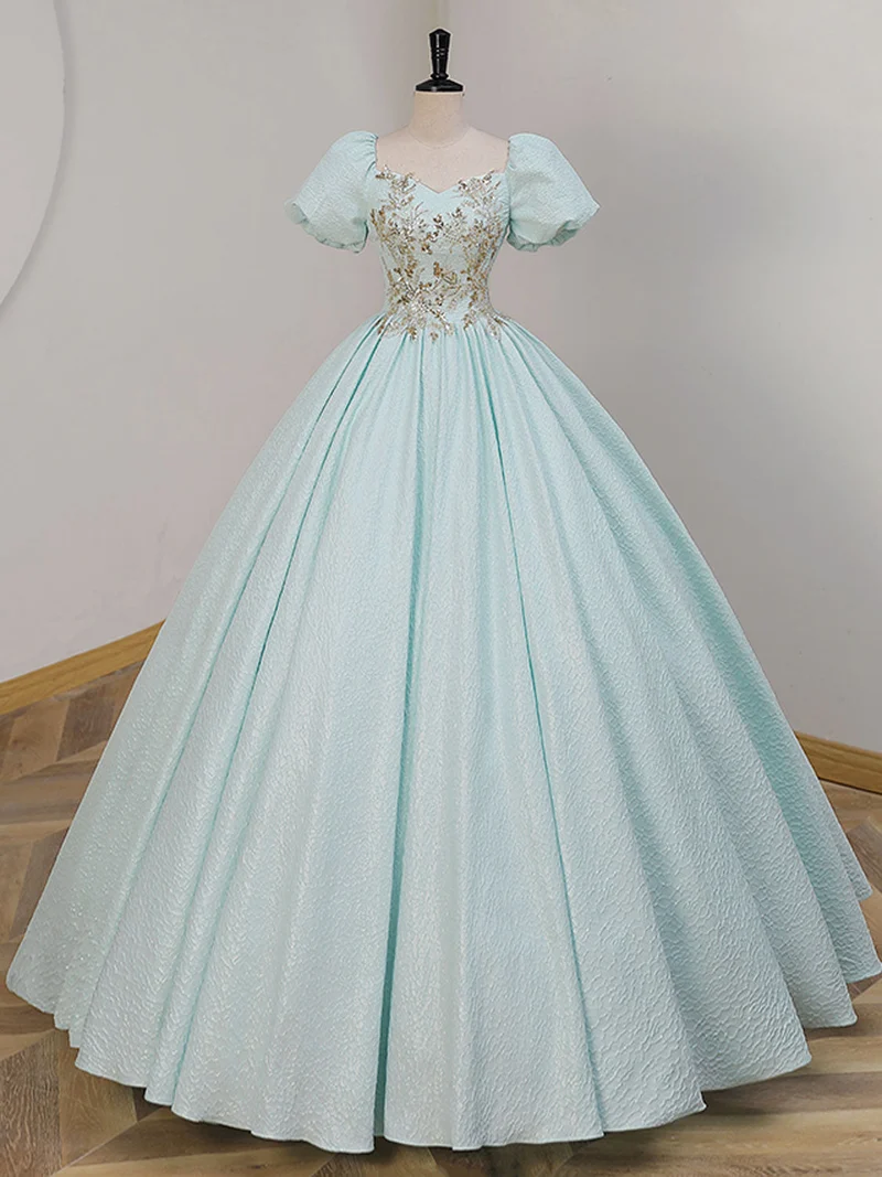 Robes de bal longues en dentelle de satin unique A-Line, robes de soirée en satin bleu Sweet 16
