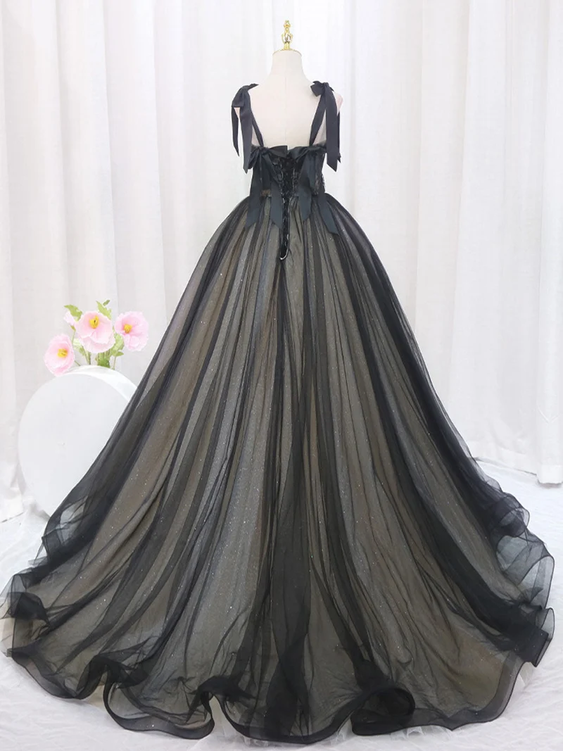 Robe de bal noire à larges bretelles, robe de bal, robe douce 16