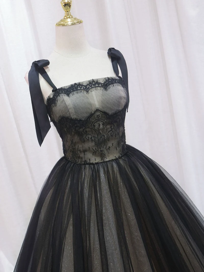 Robe de bal noire à larges bretelles, robe de bal, robe douce 16