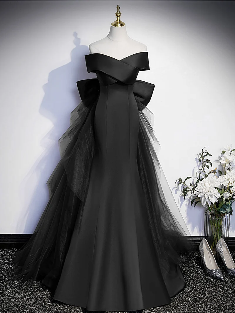 Robe formelle sirène bleu royal à épaules dénudées et col superposé