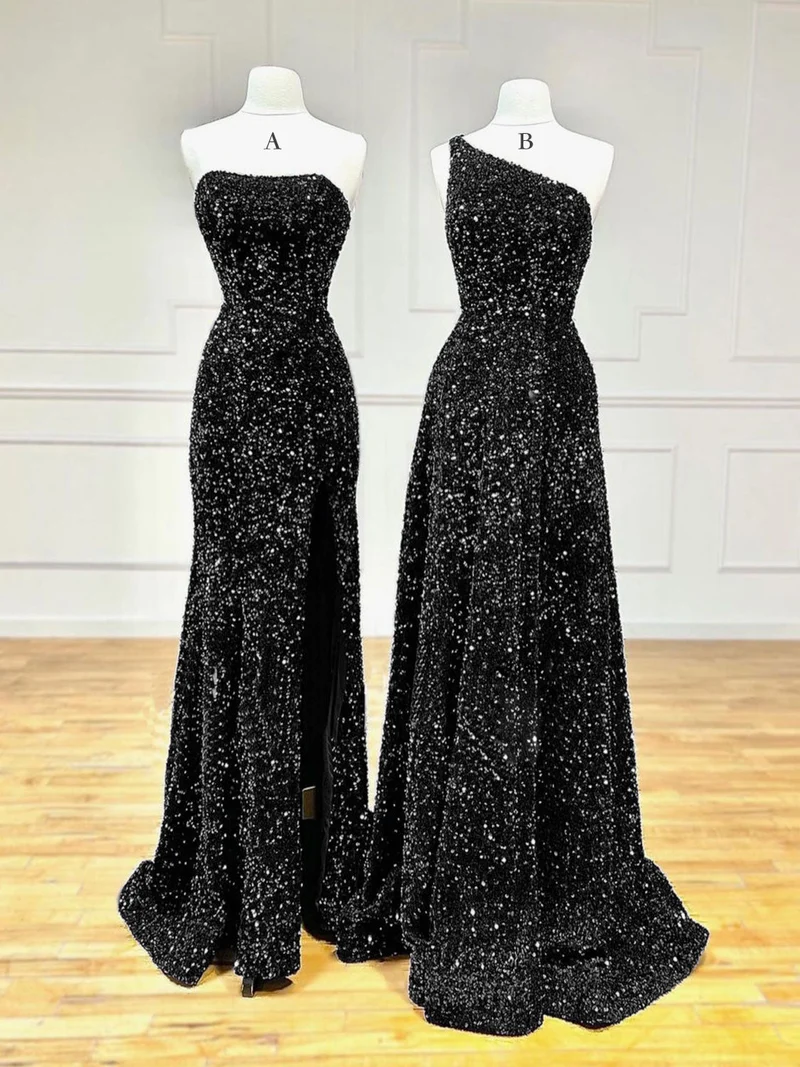 Robe de bal longue sirène bordeaux à paillettes en velours unique | Robe de soirée formelle