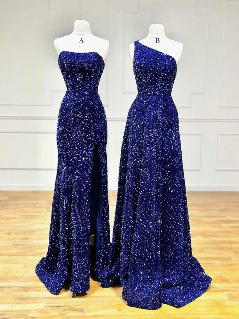 Robe de bal longue sirène bordeaux à paillettes en velours unique | Robe de soirée formelle