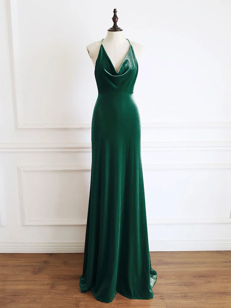 Robe de soirée à col bénitier vert émeraude, robe formelle simple
