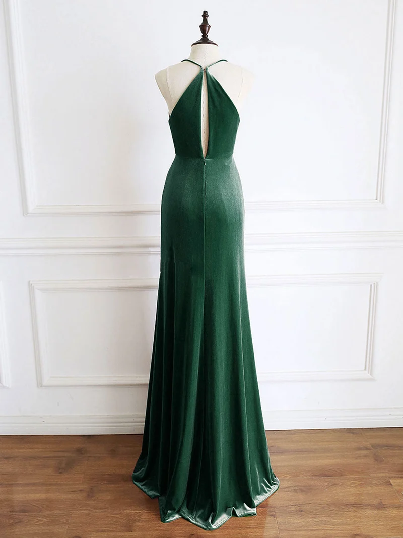 Robe de soirée à col bénitier vert émeraude, robe formelle simple