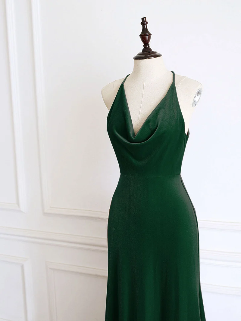 Robe de soirée à col bénitier vert émeraude, robe formelle simple