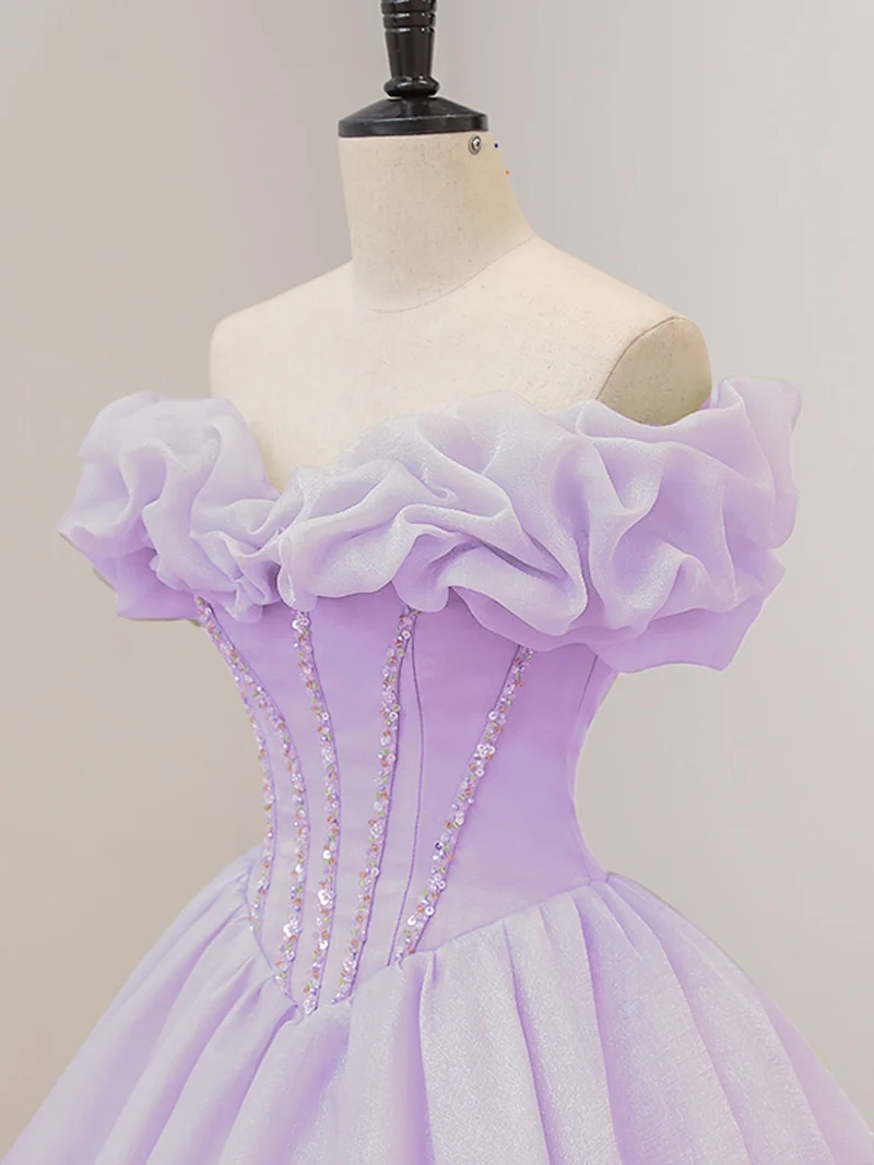 Robe de Quinceanera Lilas à épaules dénudées Princesse Disney