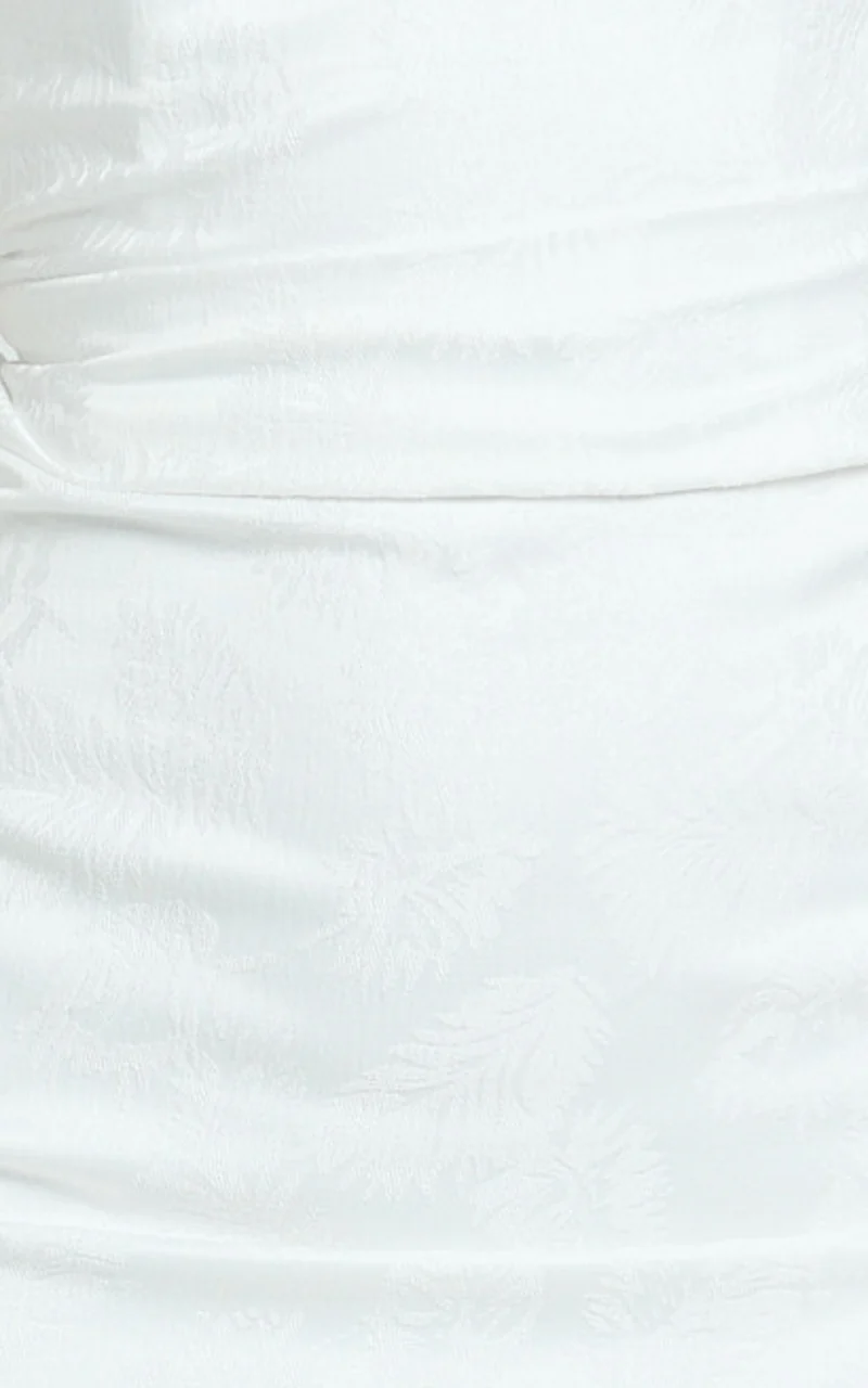 Indiana Midi Dress - Jacquard Square Neck Lace Back Fitted Dress in White
