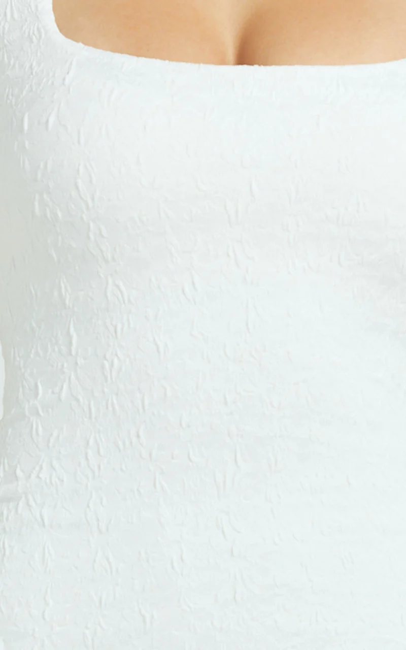 Joanne Mini Dress - Square Neck Wide Strap Fitted Jersey Dress in Off White
