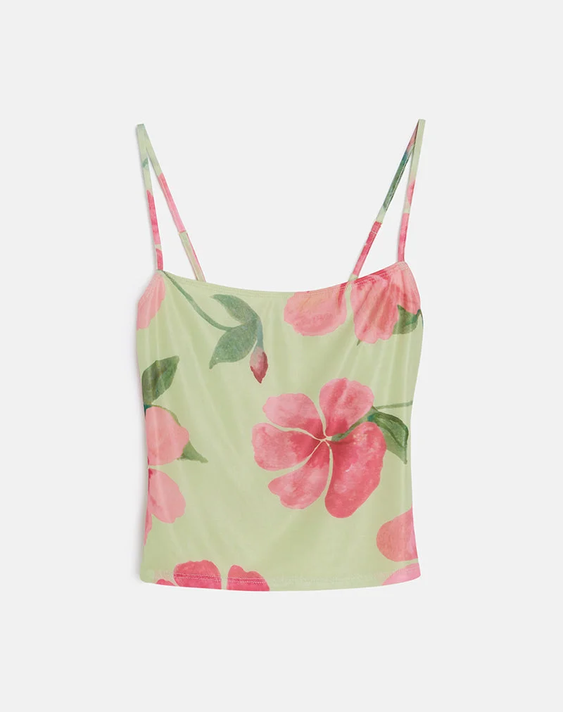 Top Cami Jefita, aquarelle jaune hibiscus