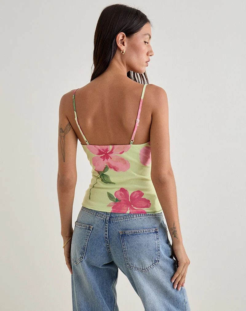 Top Cami Jefita, aquarelle jaune hibiscus