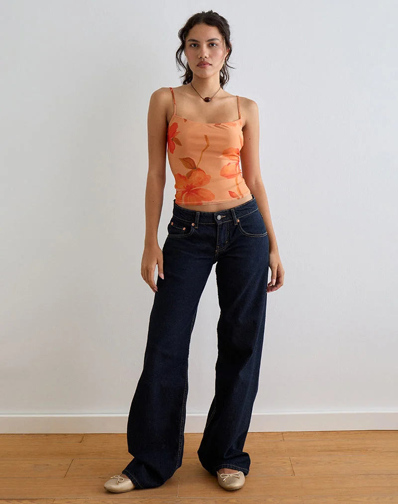 Top Cami Jefita, aquarelle Hibiscus Orange