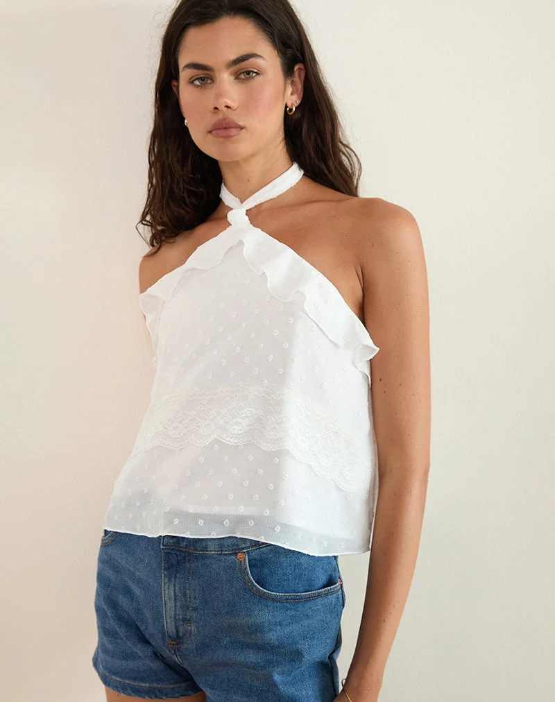 Uran - Top dos nu en mousseline Dobby Lace White
