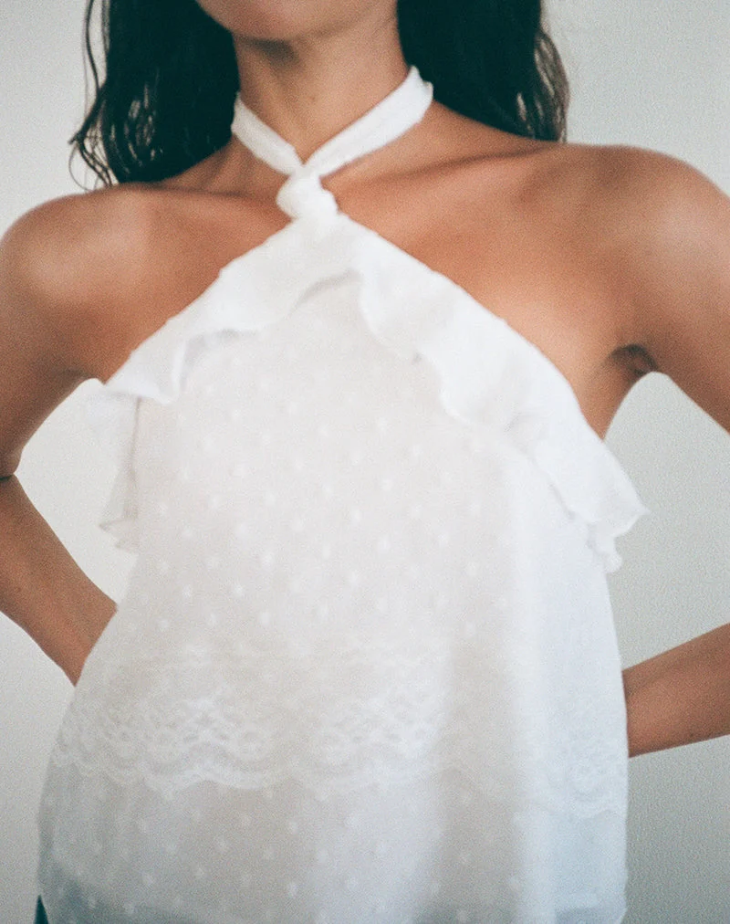 Uran - Top dos nu en mousseline Dobby Lace White