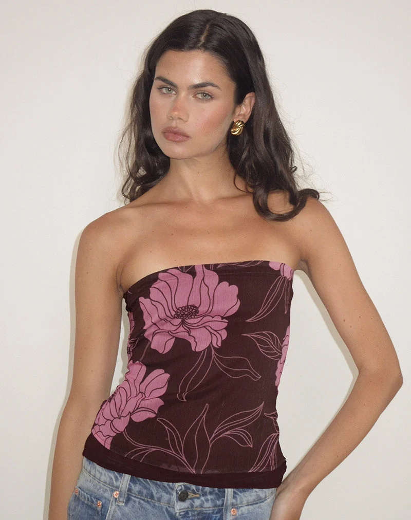Varsha Bandeau Top in Flare Floral Pink Brown