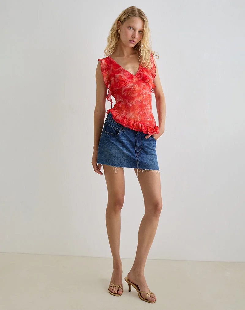 Iravela Asym Top in Paisley Chiffon Red