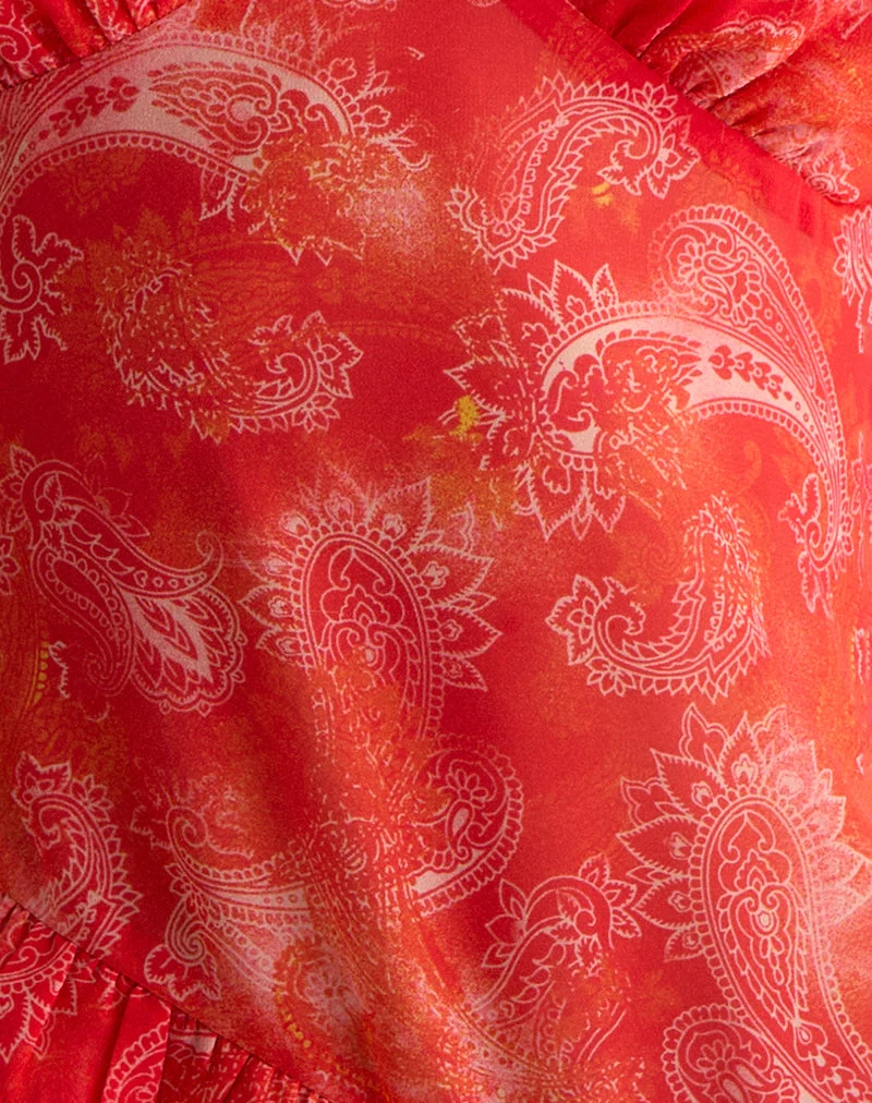 Iravela Asym Top in Paisley Chiffon Red