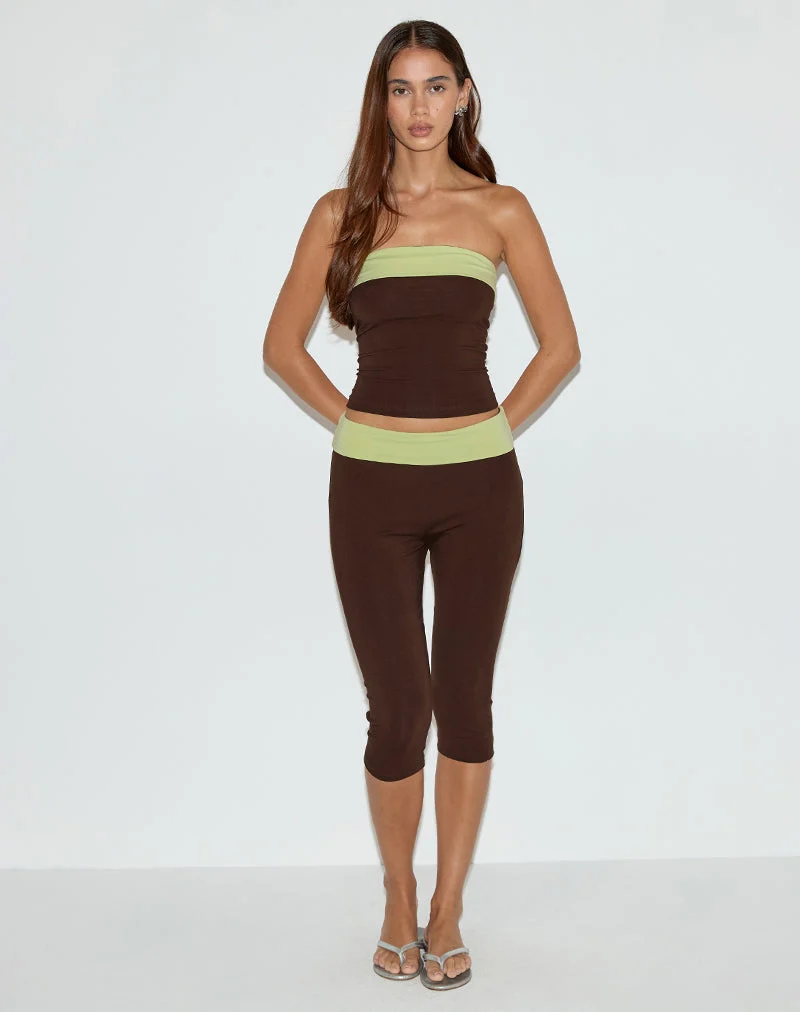 Top bandeau Solna en marron chocolat avec bordure pistache