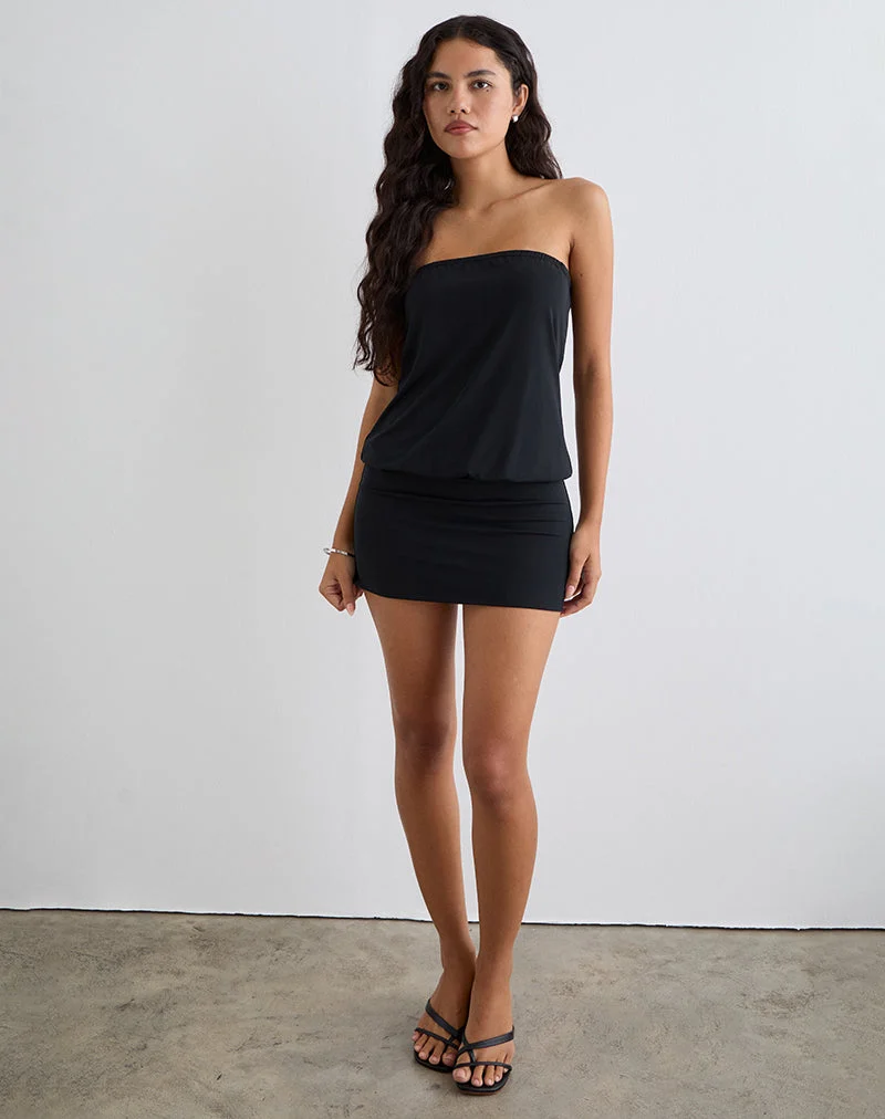 Belia Cinched Waist Mini Dress in Black