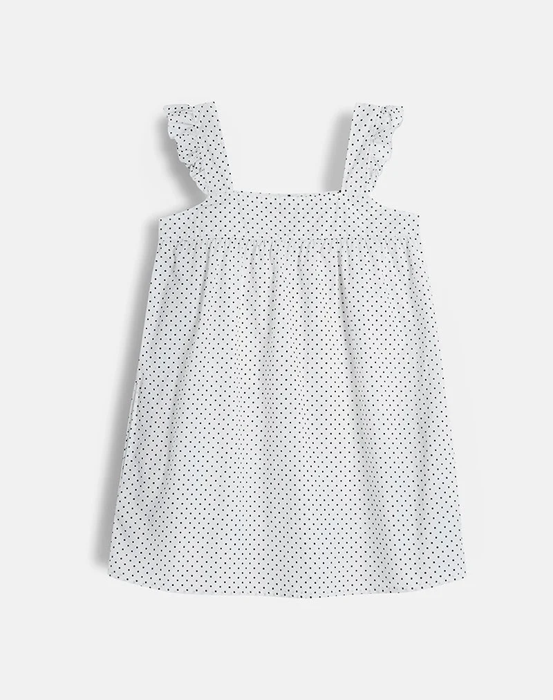 Sanaly Mini Dress in White with Black Micro Polka