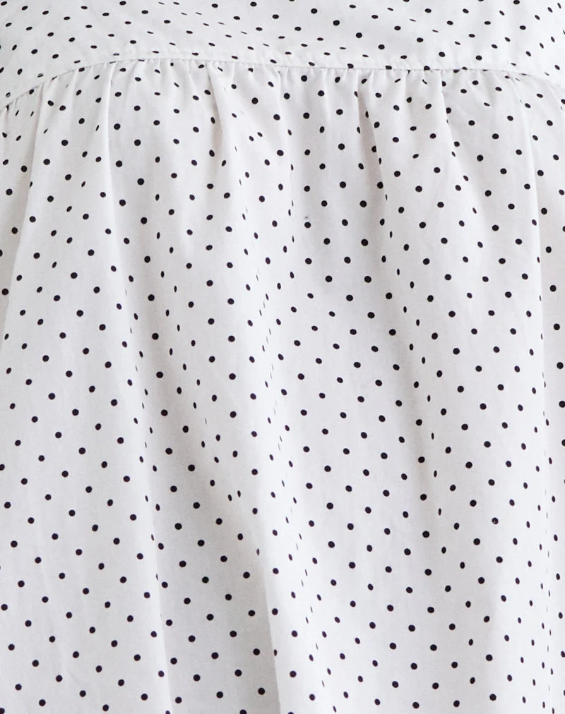 Sanaly Mini Dress in White with Black Micro Polka