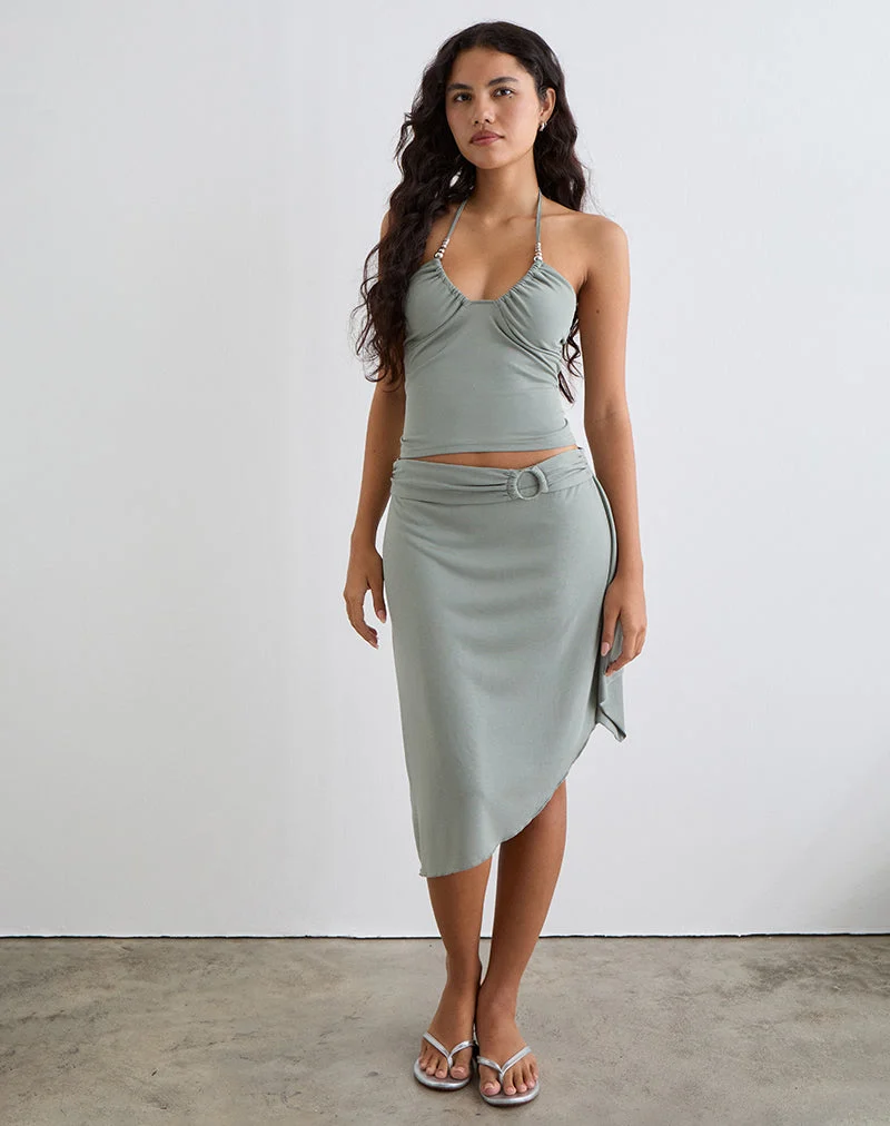 Nina Beaded Halter Top in London Fog (Top dos nu perlé)