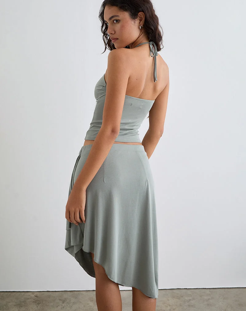 Nina Beaded Halter Top in London Fog (Top dos nu perlé)