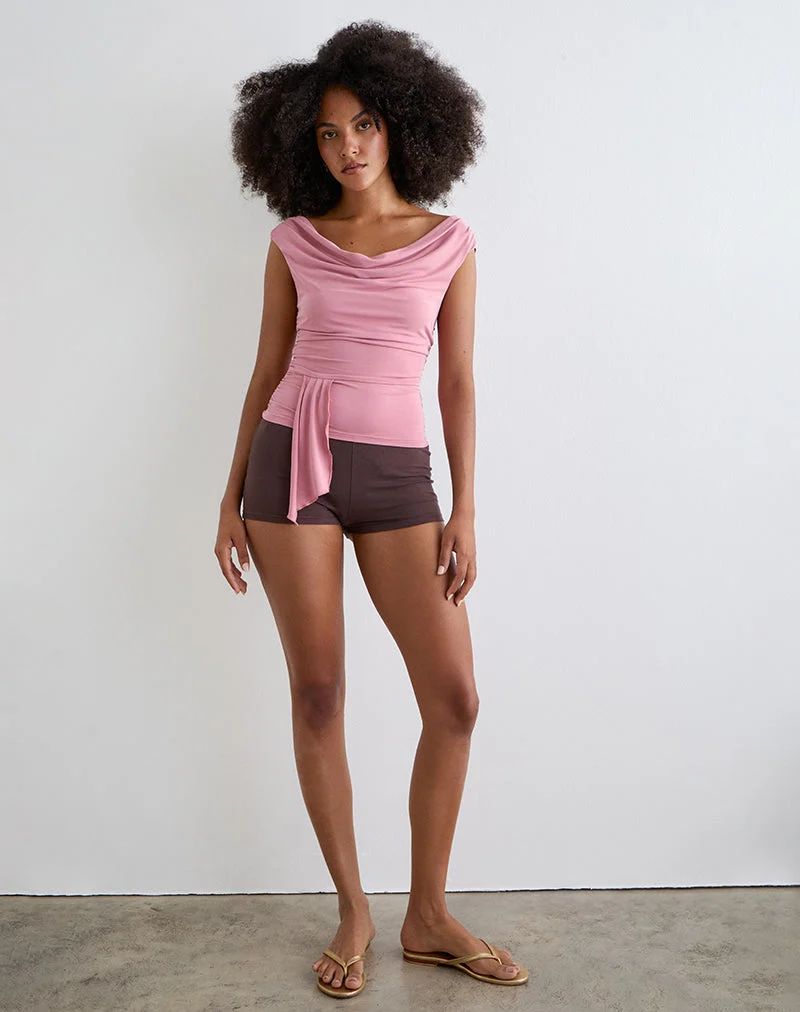 Top drapé Neida en cupro rose