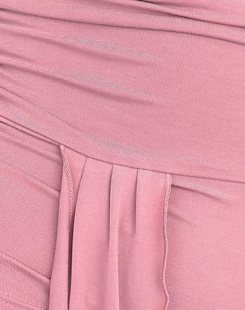 Top drapé Neida en cupro rose