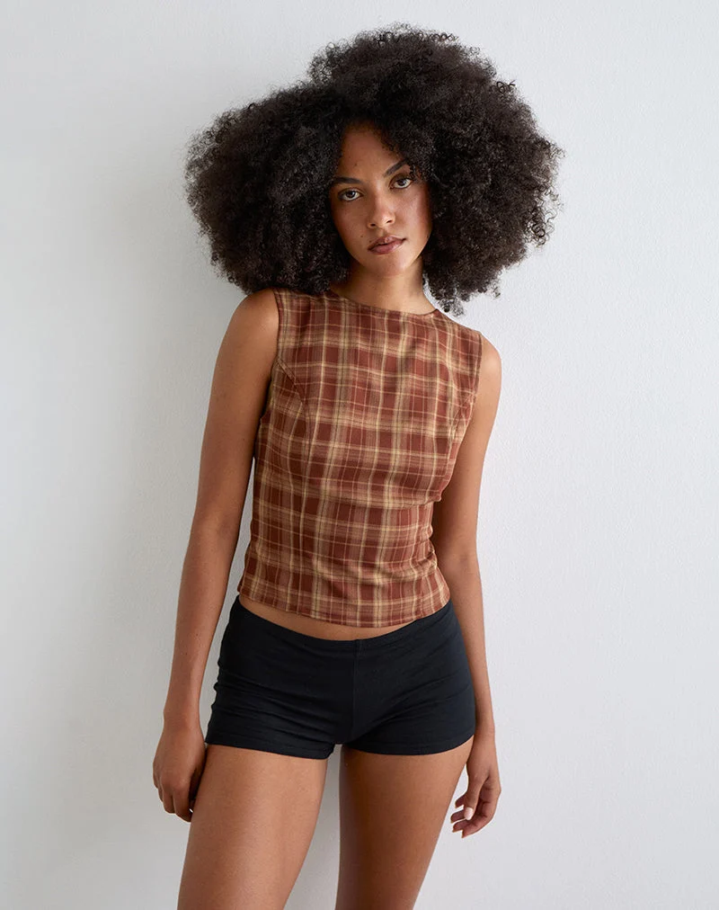 Felia Tie Back Top in Red Check