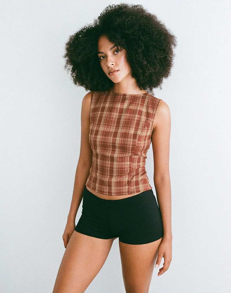 Felia Tie Back Top in Red Check
